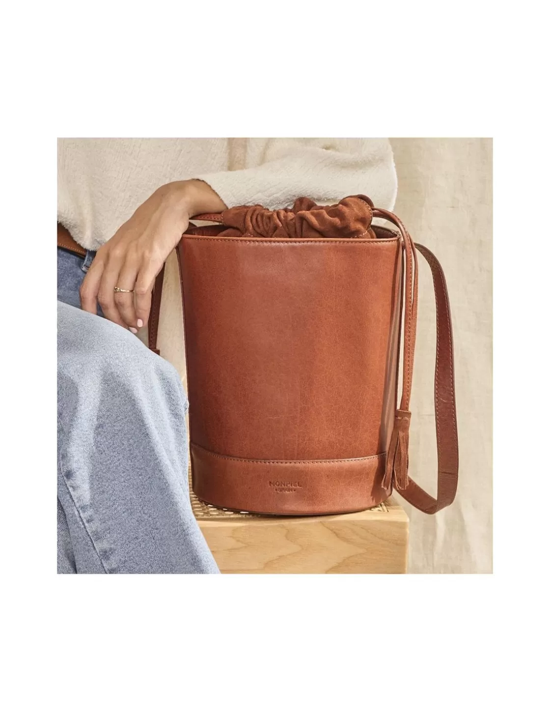 MONPIEL Women'S Leather Bag^Round Bucket Bag Havana