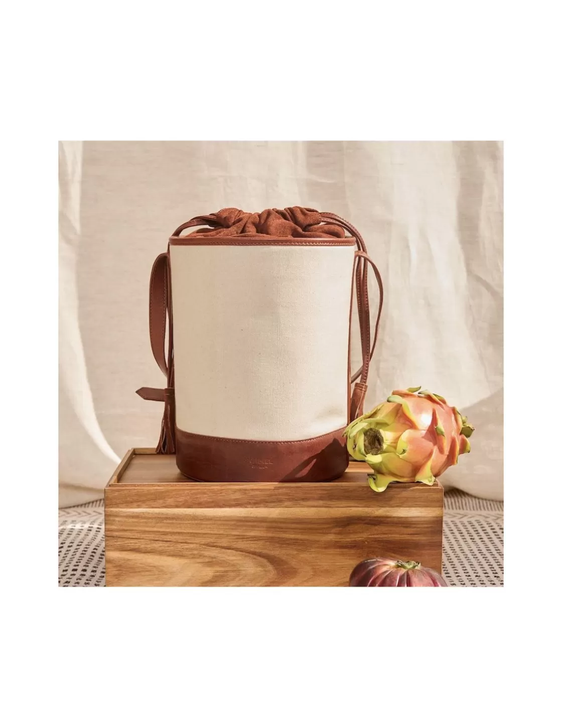 MONPIEL Women'S Leather Bag^Round Canvas Bucket Bag Leather