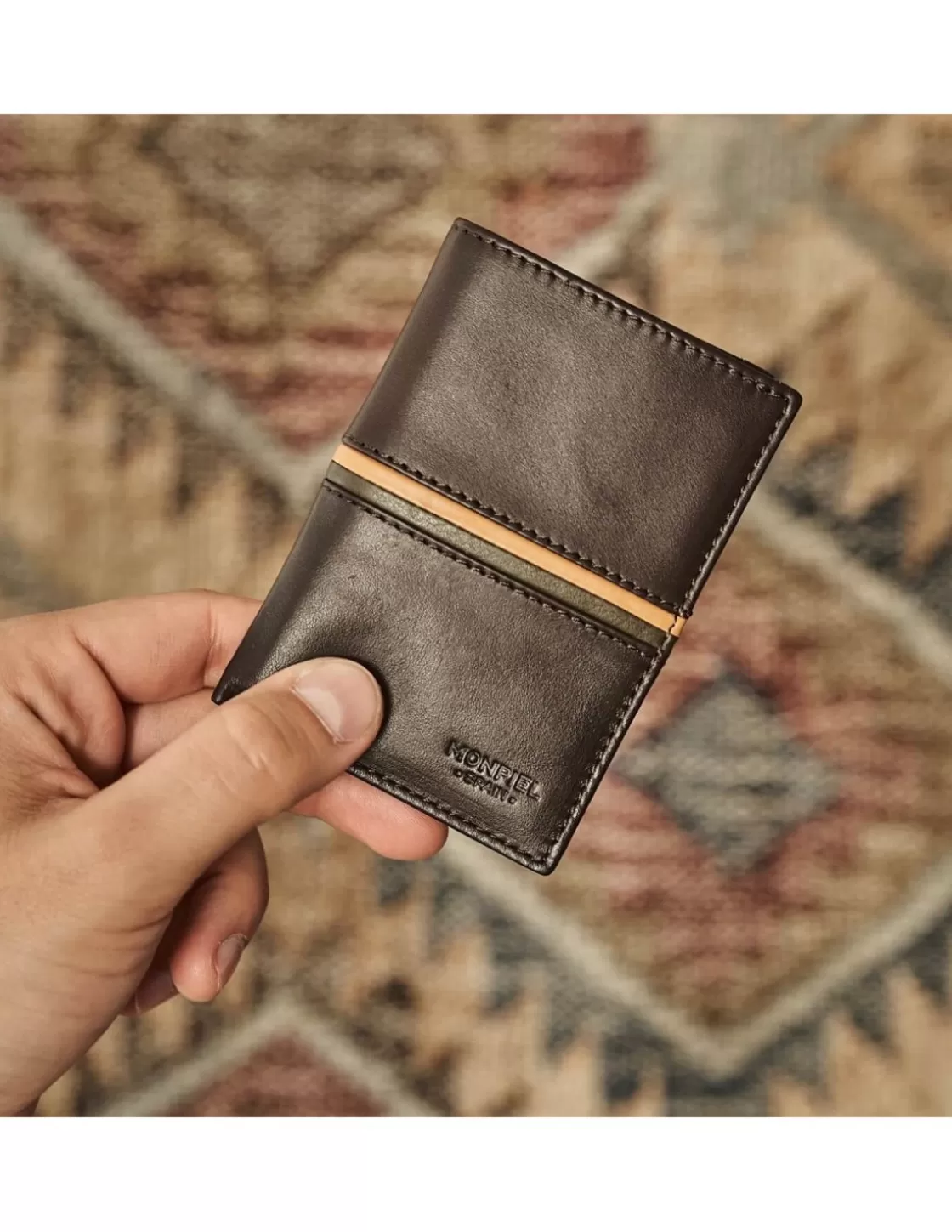 MONPIEL Men'S Leather Wallets^Single Banknote Color Stripes Brown