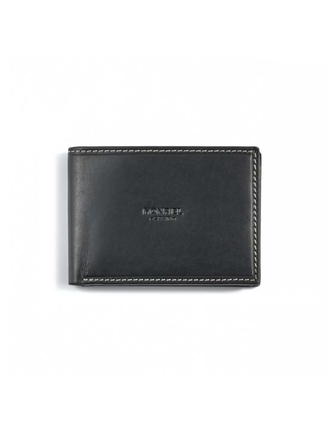 MONPIEL Men'S Leather Wallets^Small American Wallet Simple Central Logo Black