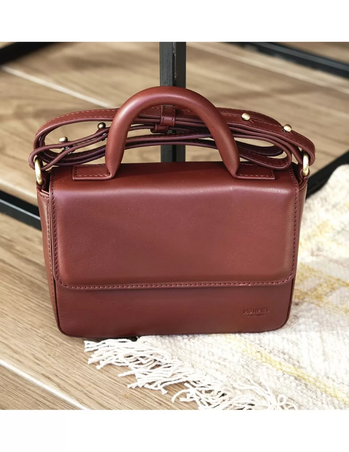 MONPIEL Women'S Leather Bag^Small Armored Leather Bag Brown