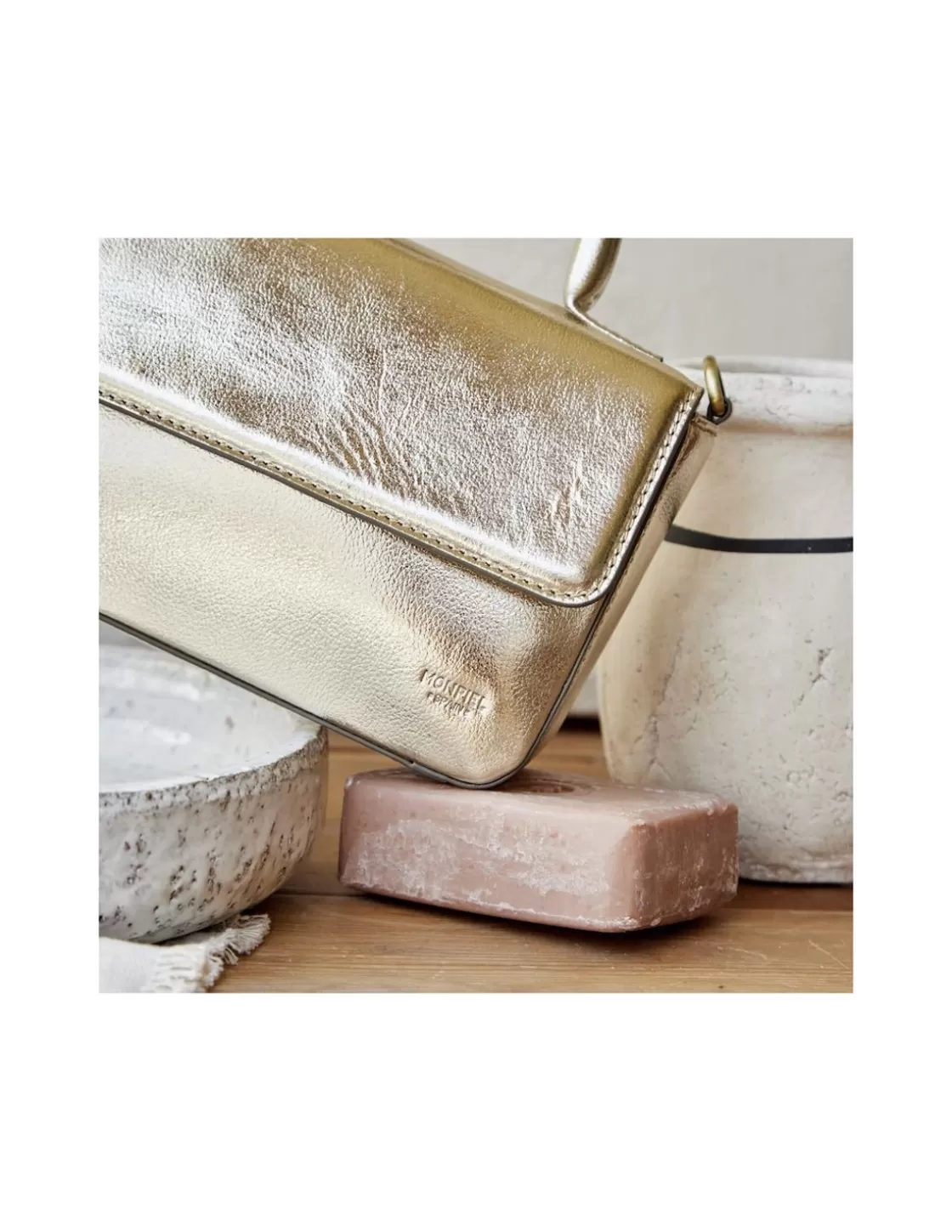 MONPIEL Women'S Leather Bag^Small Armored Leather Bag Champagne Metallic