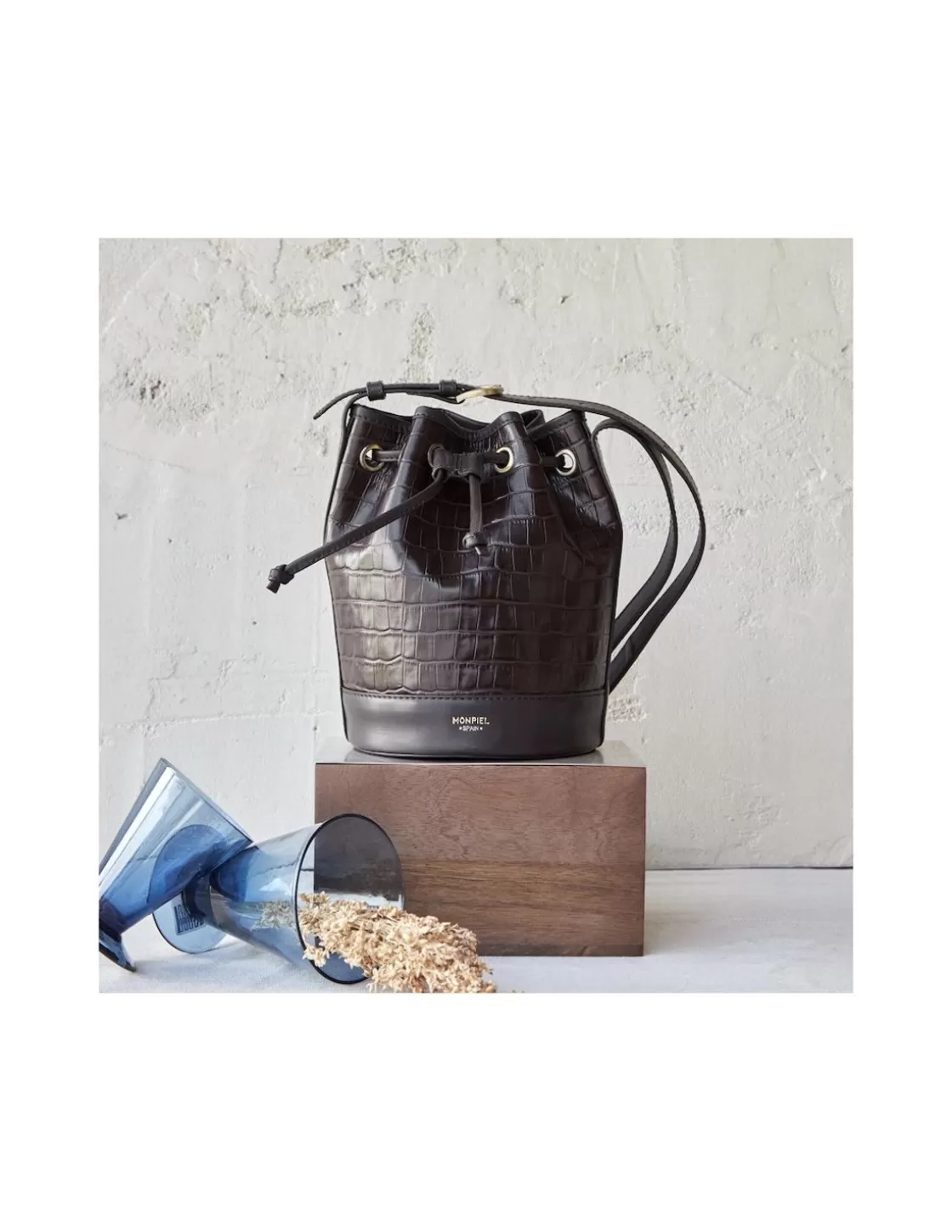 MONPIEL Women'S Leather Bag^Small Bucket Bag Coco Brown