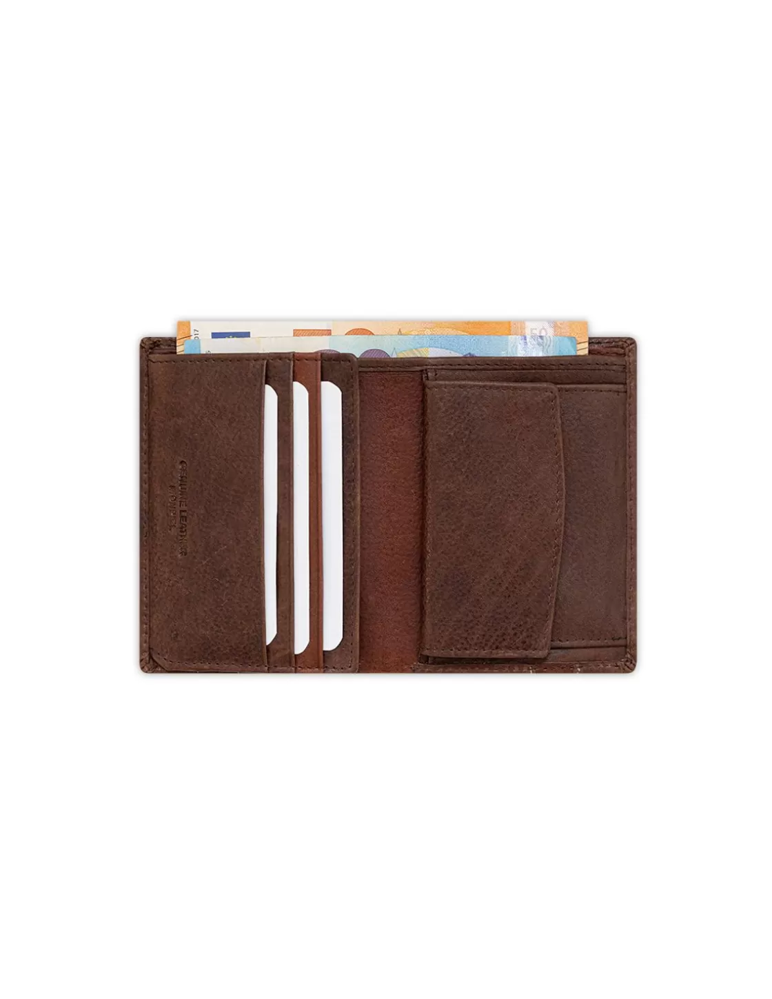 MONPIEL Men'S Leather Wallets^Wallet Billfold With Rubber Coin Purse Brown
