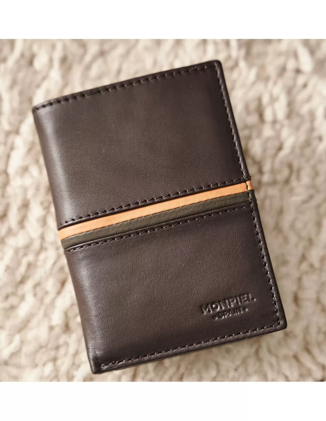 MONPIEL Men'S Leather Wallets^Wallet With Purse Inside Color Stripes Brown