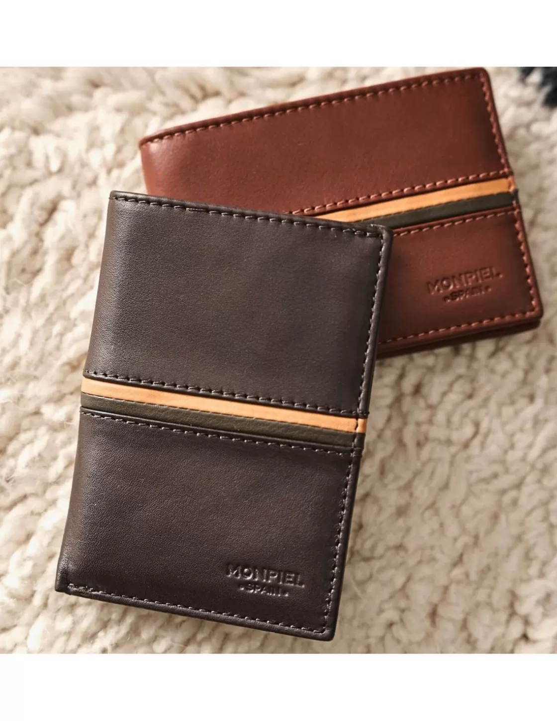 MONPIEL Men'S Leather Wallets^Wallet With Purse Inside Color Stripes Brown