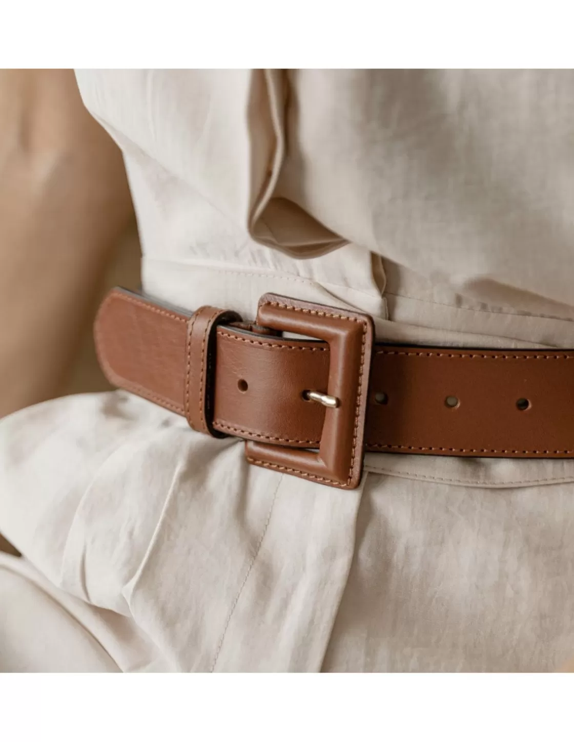 MONPIEL Women'S Leather Belts^Wide Belt With Lined Buckle Leather