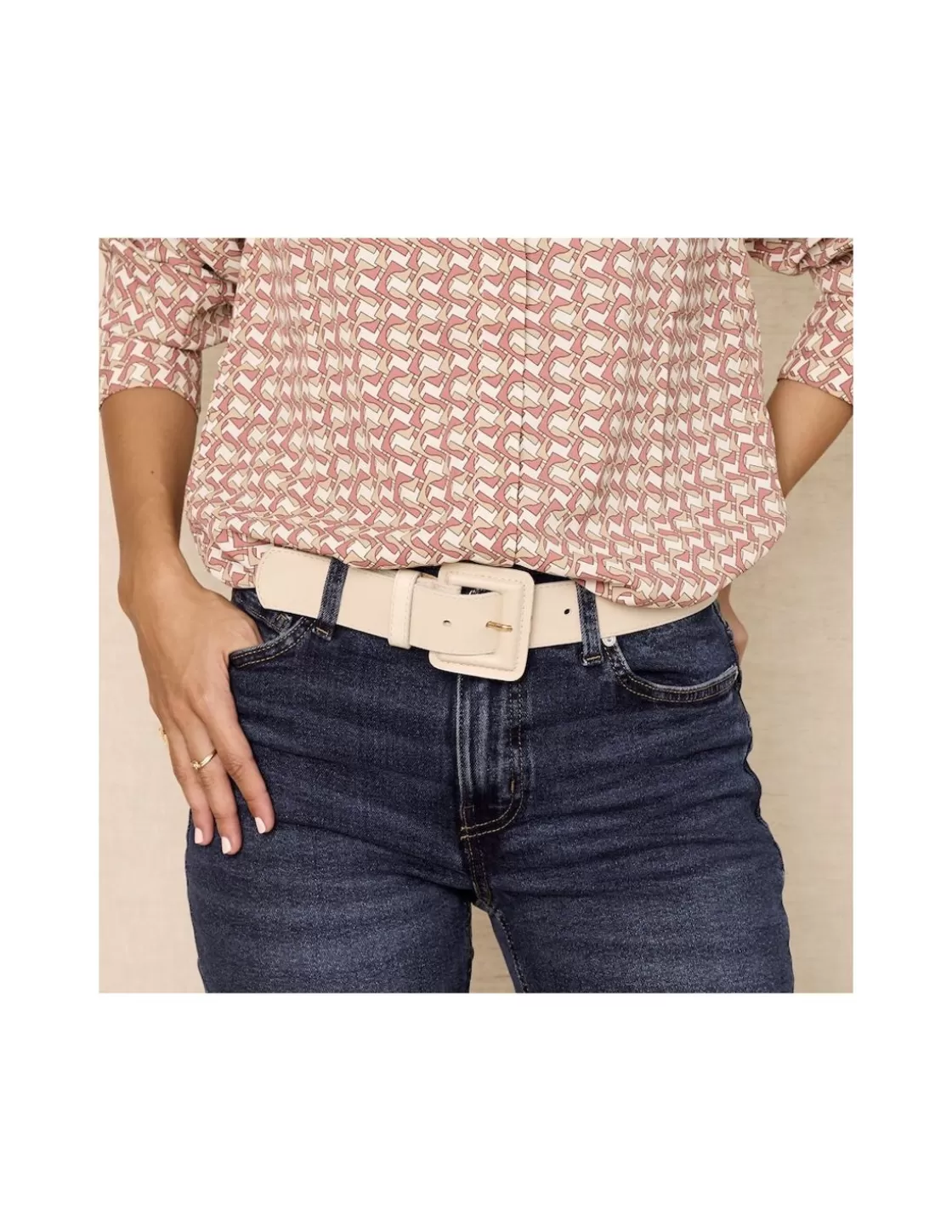 MONPIEL Women'S Leather Belts^Wide Leather Belt With Lined Buckle Beige