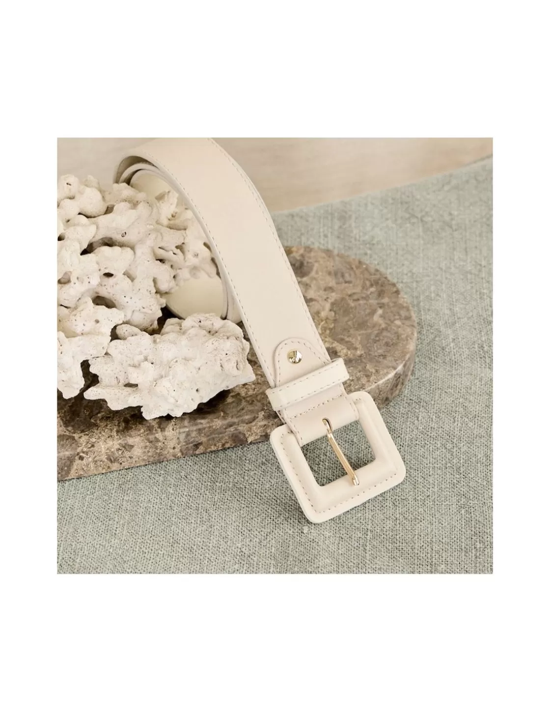 MONPIEL Women'S Leather Belts^Wide Leather Belt With Lined Buckle Beige