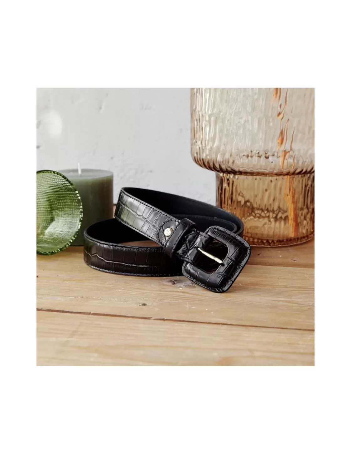 MONPIEL Women'S Leather Belts^Women'S Crocodile Lined Buckle Belt Black