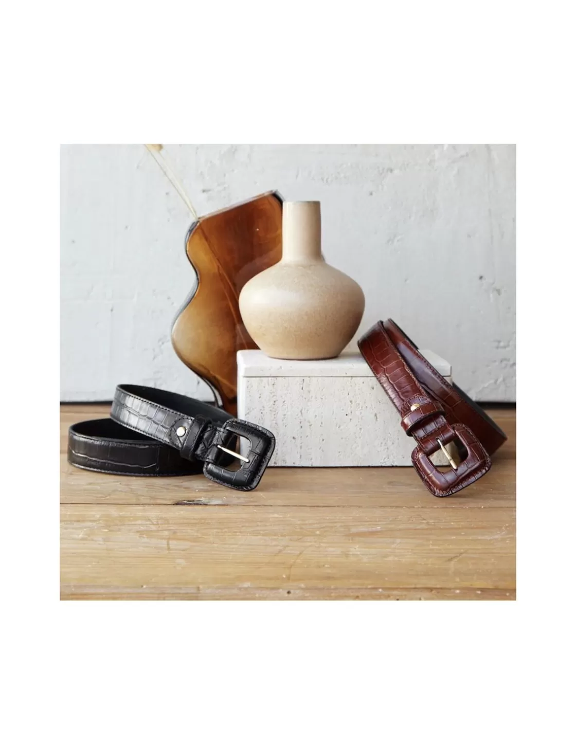MONPIEL Women'S Leather Belts^Women'S Crocodile Lined Buckle Belt Black